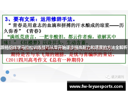 跟杨绍辉学马拉松训练技巧从零开始逐步提高耐力和速度的方法全解析