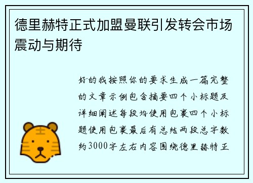 德里赫特正式加盟曼联引发转会市场震动与期待 德里赫特正式加盟曼联引发转会市场震动与期待
